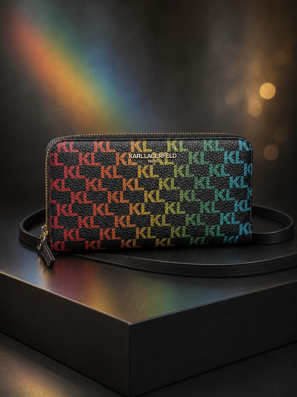 KARL LAGERFELD Rainbow Zip-Around Wallet + Crossbody Purse - NWT